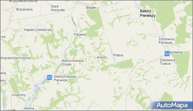 mapa Antolin gmina Modliborzyce, Antolin gmina Modliborzyce na mapie Targeo