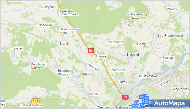 mapa Antonie gmina Olszewo-Borki, Antonie gmina Olszewo-Borki na mapie Targeo