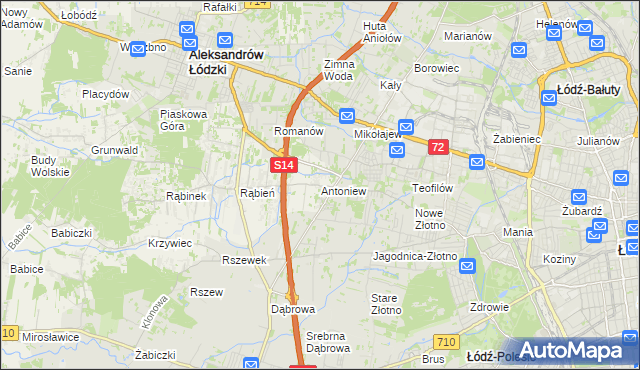 mapa Antoniew gmina Aleksandrów Łódzki, Antoniew gmina Aleksandrów Łódzki na mapie Targeo