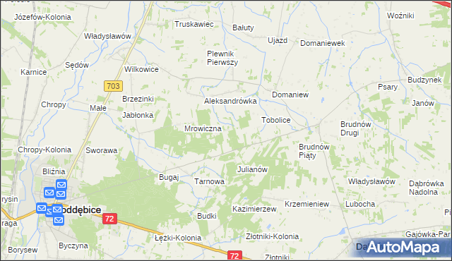 mapa Antoniew gmina Dalików, Antoniew gmina Dalików na mapie Targeo