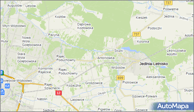 mapa Antoniówka gmina Jedlnia-Letnisko, Antoniówka gmina Jedlnia-Letnisko na mapie Targeo