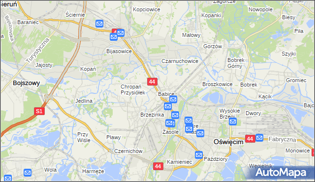 mapa Babice gmina Oświęcim, Babice gmina Oświęcim na mapie Targeo