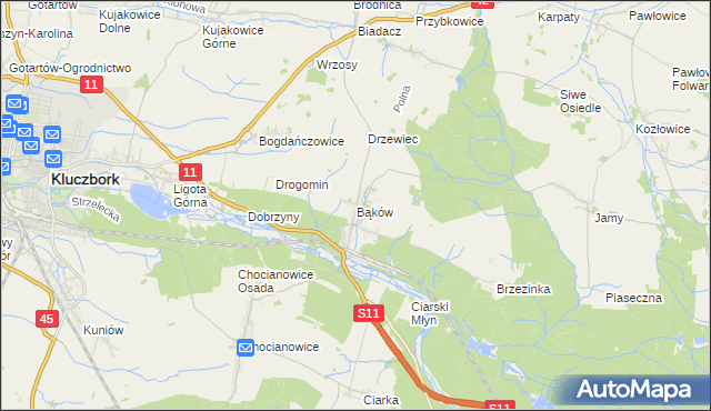 mapa Bąków gmina Kluczbork, Bąków gmina Kluczbork na mapie Targeo