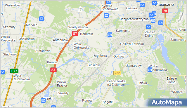 mapa Bąkówka gmina Piaseczno, Bąkówka gmina Piaseczno na mapie Targeo
