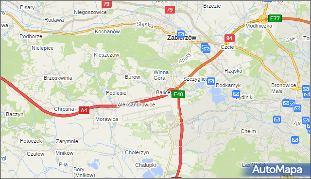 mapa Balice gmina Zabierzów, Balice gmina Zabierzów na mapie Targeo