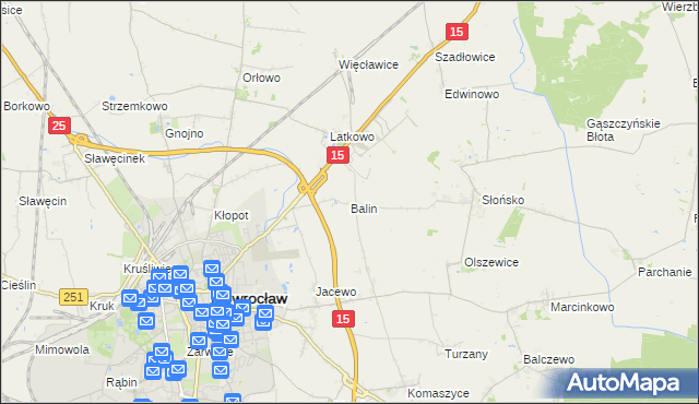 mapa Balin gmina Inowrocław, Balin gmina Inowrocław na mapie Targeo