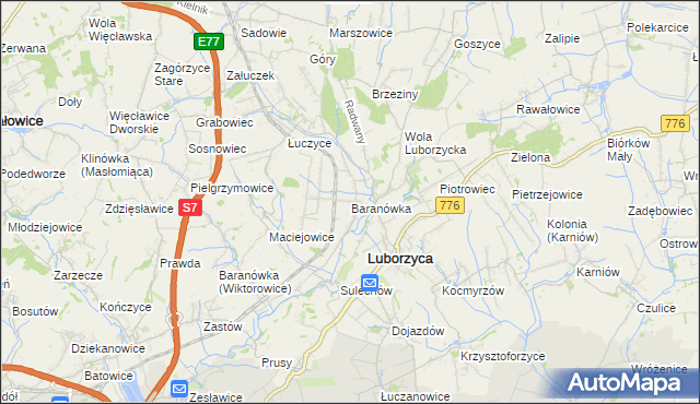 mapa Baranówka gmina Kocmyrzów-Luborzyca, Baranówka gmina Kocmyrzów-Luborzyca na mapie Targeo