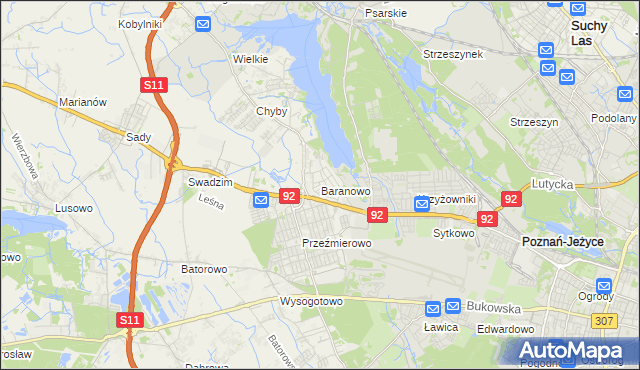mapa Baranowo gmina Tarnowo Podgórne, Baranowo gmina Tarnowo Podgórne na mapie Targeo