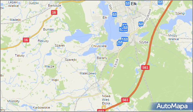 mapa Barany gmina Ełk, Barany gmina Ełk na mapie Targeo
