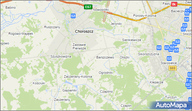 mapa Barszczewo gmina Choroszcz, Barszczewo gmina Choroszcz na mapie Targeo