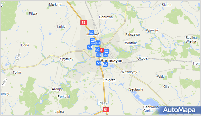mapa Bartoszyce, Bartoszyce na mapie Targeo