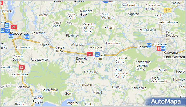mapa Barwałd Średni, Barwałd Średni na mapie Targeo