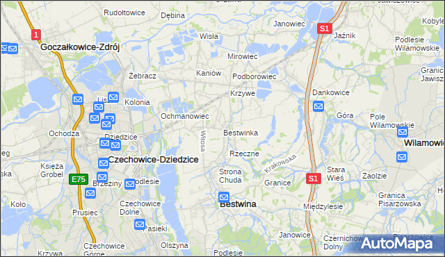 mapa Bestwinka, Bestwinka na mapie Targeo