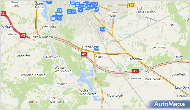 mapa Białki gmina Siedlce, Białki gmina Siedlce na mapie Targeo