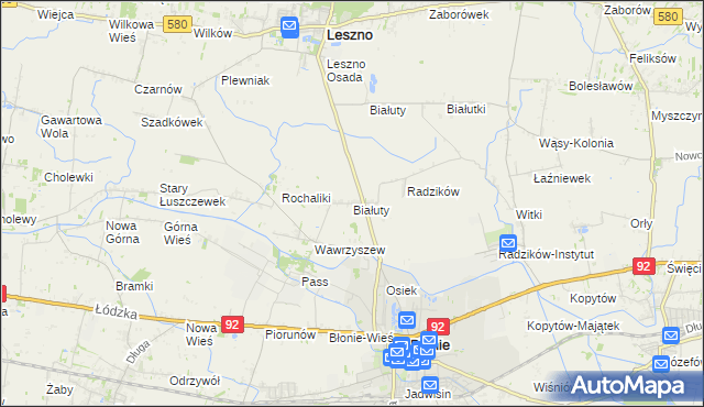 mapa Białuty gmina Błonie, Białuty gmina Błonie na mapie Targeo