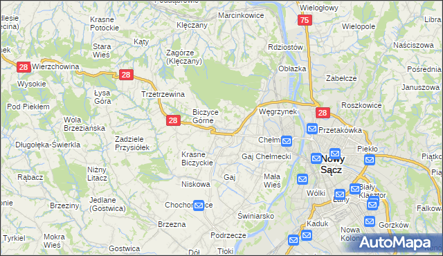 mapa Biczyce Dolne, Biczyce Dolne na mapie Targeo