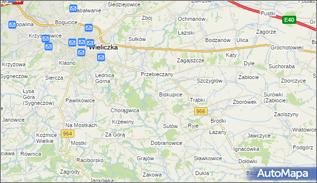 mapa Biskupice powiat wielicki, Biskupice powiat wielicki na mapie Targeo