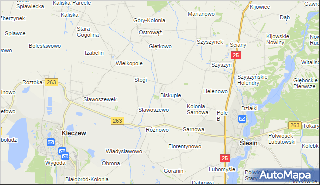 mapa Biskupie gmina Ślesin, Biskupie gmina Ślesin na mapie Targeo
