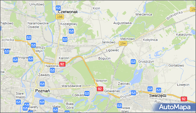 mapa Bogucin gmina Swarzędz, Bogucin gmina Swarzędz na mapie Targeo