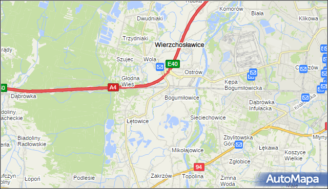 mapa Bogumiłowice gmina Wierzchosławice, Bogumiłowice gmina Wierzchosławice na mapie Targeo