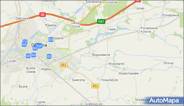 mapa Bogusławice gmina Oleśnica, Bogusławice gmina Oleśnica na mapie Targeo