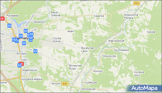 mapa Boratyniec Lacki, Boratyniec Lacki na mapie Targeo