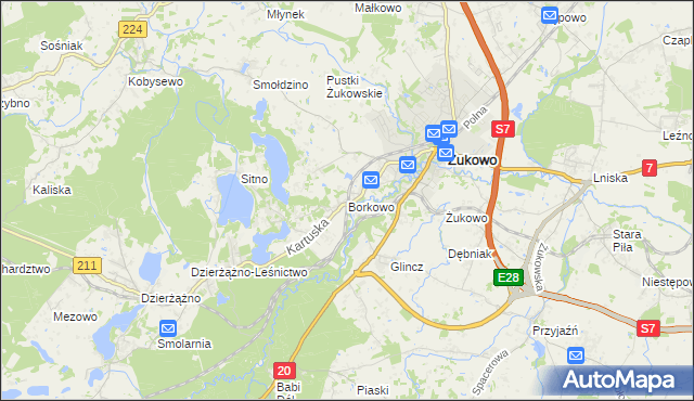 mapa Borkowo gmina Żukowo, Borkowo gmina Żukowo na mapie Targeo