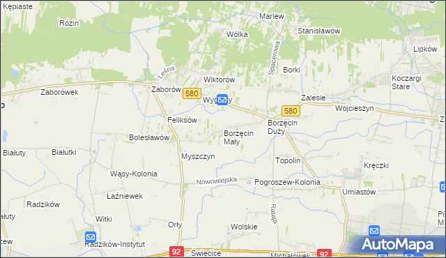 mapa Borzęcin Mały, Borzęcin Mały na mapie Targeo