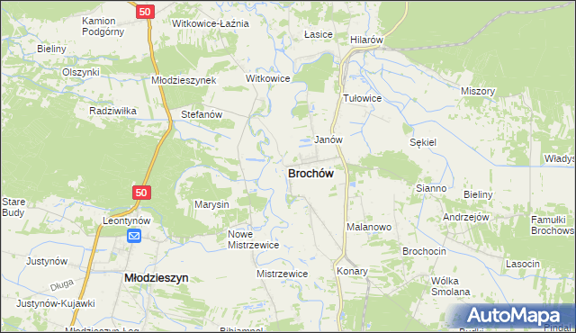 mapa Brochów powiat sochaczewski, Brochów powiat sochaczewski na mapie Targeo