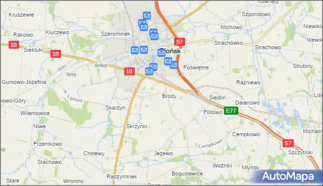 mapa Brody gmina Płońsk, Brody gmina Płońsk na mapie Targeo