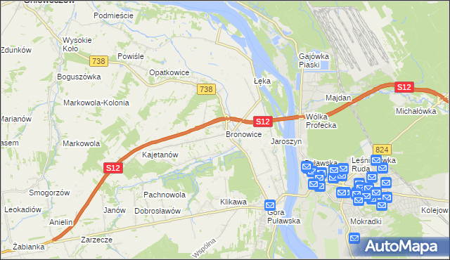 mapa Bronowice gmina Puławy, Bronowice gmina Puławy na mapie Targeo