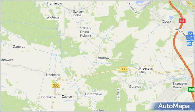 mapa Brunów gmina Chocianów, Brunów gmina Chocianów na mapie Targeo
