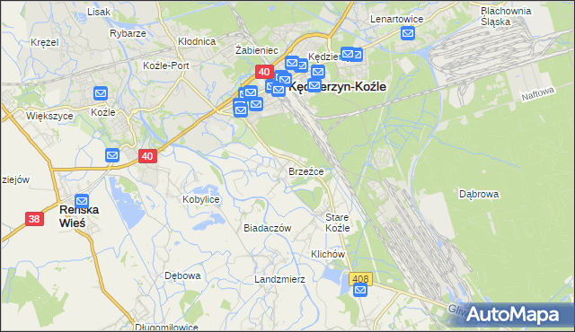 mapa Brzeźce gmina Bierawa, Brzeźce gmina Bierawa na mapie Targeo