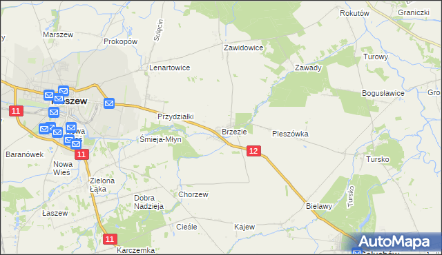 mapa Brzezie gmina Pleszew, Brzezie gmina Pleszew na mapie Targeo