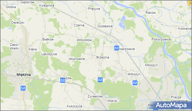 mapa Brzezina gmina Miękinia, Brzezina gmina Miękinia na mapie Targeo