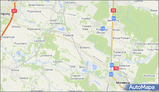 mapa Brzeziny gmina Morawica, Brzeziny gmina Morawica na mapie Targeo