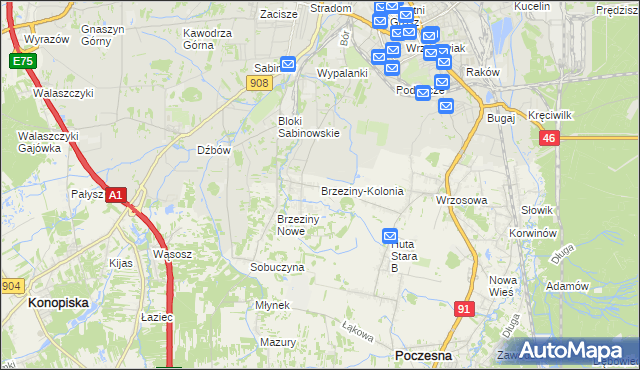 mapa Brzeziny-Kolonia, Brzeziny-Kolonia na mapie Targeo