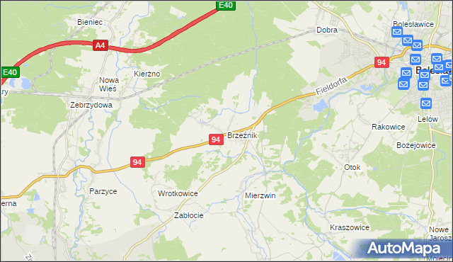 mapa Brzeźnik gmina Bolesławiec, Brzeźnik gmina Bolesławiec na mapie Targeo