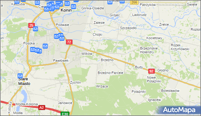 mapa Brzeźno gmina Krzymów, Brzeźno gmina Krzymów na mapie Targeo