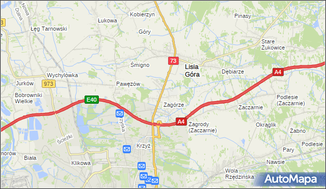 mapa Brzozówka gmina Lisia Góra, Brzozówka gmina Lisia Góra na mapie Targeo