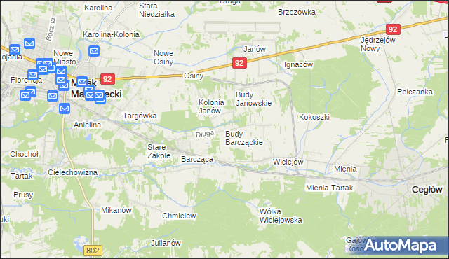 mapa Budy Barcząckie, Budy Barcząckie na mapie Targeo