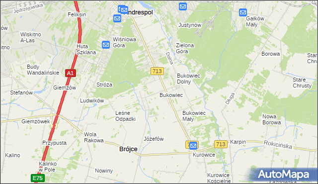 mapa Bukowiec gmina Brójce, Bukowiec gmina Brójce na mapie Targeo