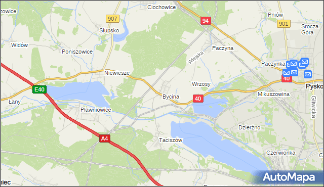 mapa Bycina, Bycina na mapie Targeo