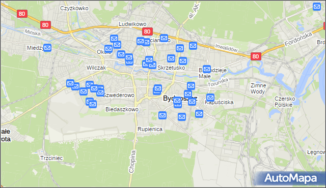 mapa Bydgoszczy, Bydgoszcz na mapie Targeo