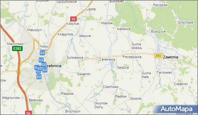 mapa Cerekwica gmina Trzebnica, Cerekwica gmina Trzebnica na mapie Targeo