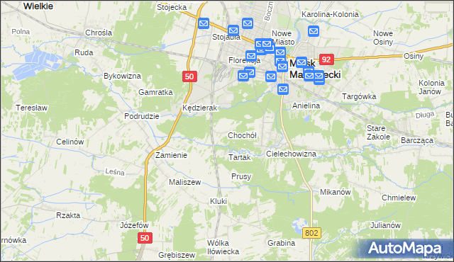 mapa Chochół gmina Mińsk Mazowiecki, Chochół gmina Mińsk Mazowiecki na mapie Targeo