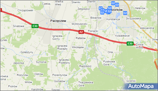 mapa Chociszew gmina Parzęczew, Chociszew gmina Parzęczew na mapie Targeo