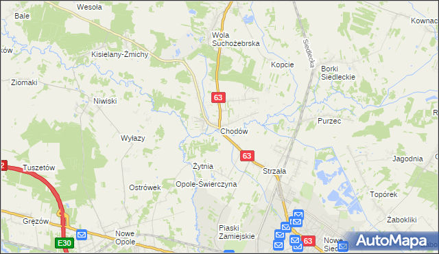 mapa Chodów gmina Siedlce, Chodów gmina Siedlce na mapie Targeo