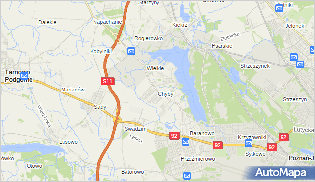 mapa Chyby gmina Tarnowo Podgórne, Chyby gmina Tarnowo Podgórne na mapie Targeo