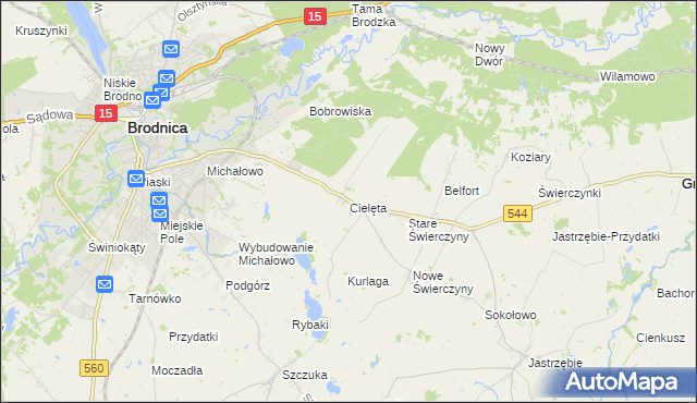 mapa Cielęta, Cielęta na mapie Targeo